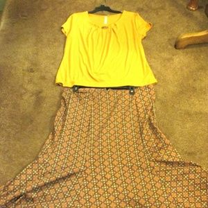 Brown  and Yellow skirt and Yellow shirt